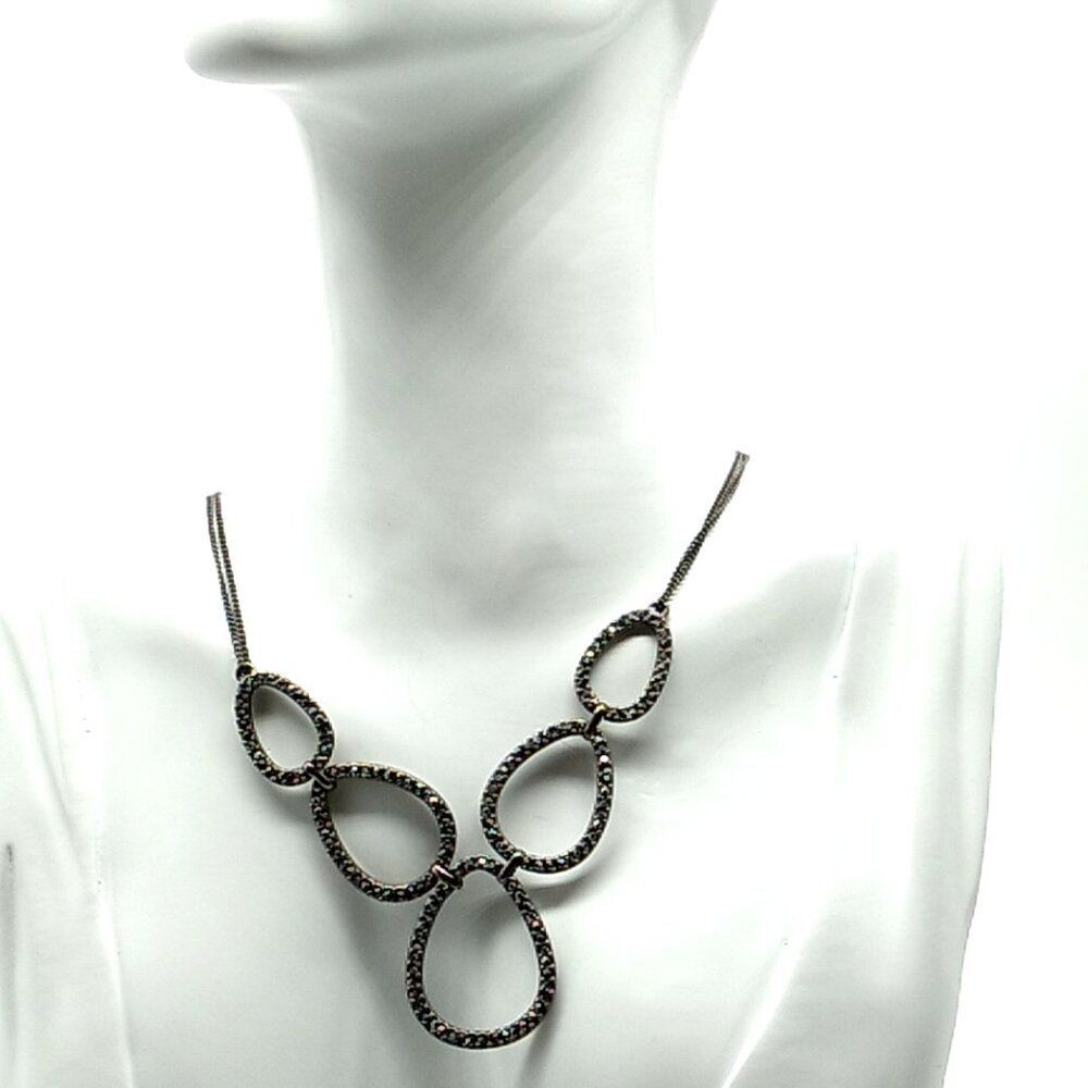 Lia Sophia BLACK ICE w/Cut Crystals Double Chain Necklace 16-19"